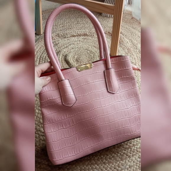 Baby Pink Crock Satchel Handbag As New - Picture 6 of 16
